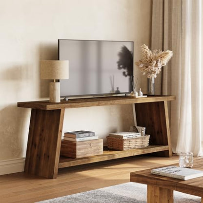 LITTLE TREE Solid Wood TV Stand, Farmhouse Media Console for 55/60/65 inch TV, 2-Tier Mid-Century Modern TV Stand with Storage, for Living Room, Entertainment Center (Walnut, 63-Inch)