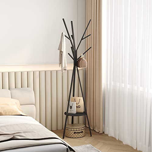 HOME BI Coat Rack Hat Stand Free Standing Display Hall Tree Metal Hat Hanger Garment Storage Holder with 9 Hooks for Clothes Hats and Scarves in Black,17.72" Wx17.72 Dx70.87 H (Black)