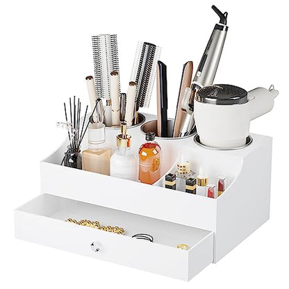 Hair Tool Organizer, Acrylic Hair Blow Dryer Holder Stand for Straightener and Curling Storage, Bathroom Vanity Countertop Organization for Makeup Accessories (White)