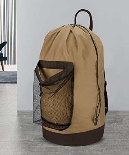 Backpack Laundry Bag, Laundry Backpack with Shoulder Straps and Mesh Pocket Durable Nylon Clothes Hamper Bag with Drawstring Closure for College, Travel, Laundromat, Apartment