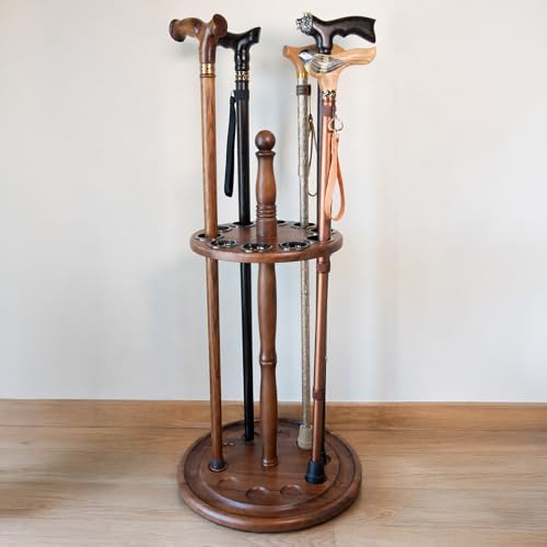 Asterom Cane Stand - Wooden Holder for Walking Sticks, Canes (Caramel)