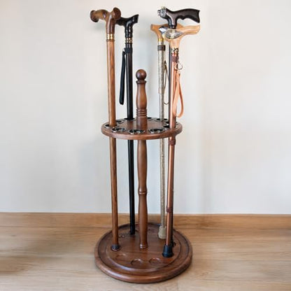 Asterom Cane Stand - Wooden Holder for Walking Sticks, Canes (Caramel)
