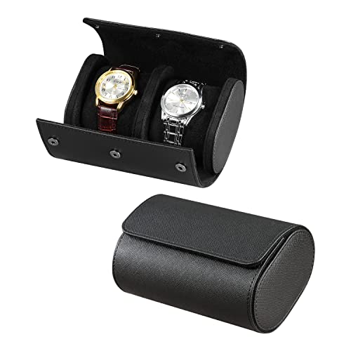 Watch Roll Travel Case for Men and Women- 2 Watch Storage and Organizer | Secure Storage with Innovative Removable Pillows & Solid Dividers for Home, Travel and Display (Black Cross-2 Slot)