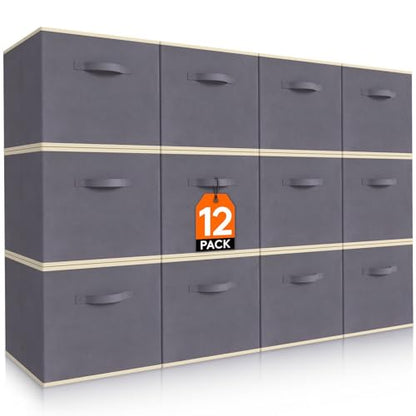 Lifewit Storage Cubes, 11 Inch Organizer Bins, 18L Gray, 12 Packs | Foldable Decorative Fabric Storage Baskets for Organizing Home Organizers with Handles for Shelves, Closet