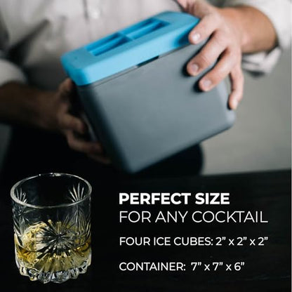 Clear Ice Cube Maker | Large 2-Inch Square Silicone Mold, Whiskey & Bourbon