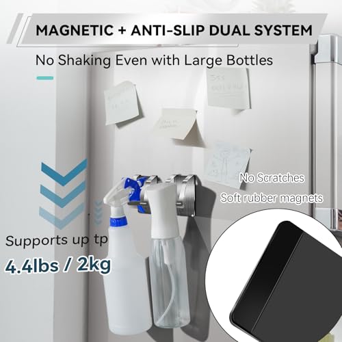 KIHOGEM Magnetic Spray Bottle Hanger | Stainless Steel Spray Bottle Holder with Strong Magnetic Backing for Refrigerator Grill RV (4pcs)