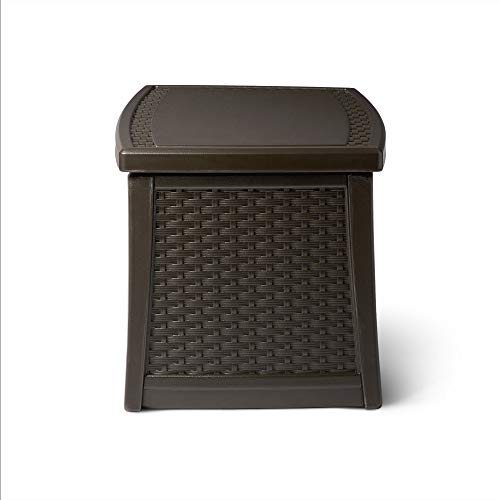Suncast 30 Gallon Resin Outdoor Patio End Table Storage Box, Java, Made in the USA