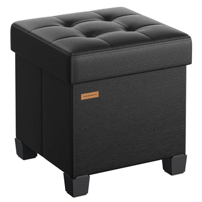 SONGMICS Storage Ottoman, Cube Ottoman with Legs, 15 x 15 x 15.7 Inches, Footstool, Footrest, 10 Gal. (37 L), Synthetic Leather, for Bedroom, Living Room, Dorm, Ink Black ULSF0512B02