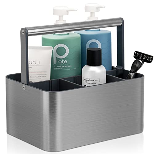 BYUNER Portable Shower Caddy Dorm: Compact Bathroom Caddy Organizer with Handle & Adjustable Dividers, Hard Plastic Shower Basket Storage Tote for Toiletry, College Dorm Room Essentials for Men Gray