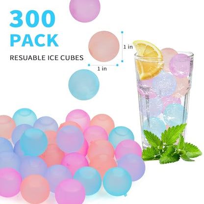 Reusable Ice Cubes for Coolers, Color-Changing, Round, 300 Pack | BPA-Free Plastic Ice Cubes, Fake Ice Look, Won't Dilute Flavor, Refreezable, Storage Bag, Whiskey Coffee Bars, Party Drinks