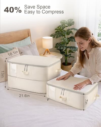 Comforter Storage Bag 2-Pack Self Compression Organizer,22 Gallons | 2-Layer Closet Organizers and Storage, Under Bed Space Saver, Blanket for Bedding, Pillow, Sheet, Clothes, Nursery Use