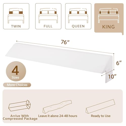 King Wedge Pillow Headboard (76"x10"x6"), Bed Wedge Pillow for Headboard, Foam Headboard Pillow, Bed Gap Filler King - Fill The Gap (0-7"), Mattress Gap Filler (White)