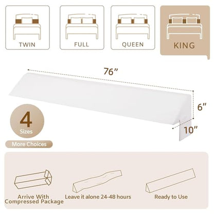 King Wedge Pillow Headboard (76"x10"x6"), Bed Wedge Pillow for Headboard, Foam Headboard Pillow, Bed Gap Filler King - Fill The Gap (0-7"), Mattress Gap Filler (White)