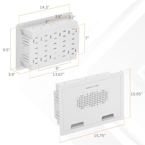 Mount-It PRO 9" Recessed in-Wall TV Media Box, Ventilated, 22 lbs | WiFi Friendly, Fits 16" Studs, for Samsung One Connect, Apple TV, Roku, Fire TV Stick, Router, Cable Management Kit, White