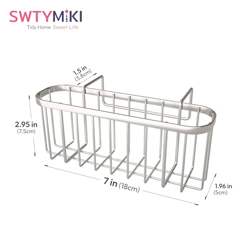 Sponge Holder for Kitchen Sink, Movable Kitchen Sink Caddy with Compact Size Rustproof and Waterproof Hanging Sponge Caddy for Double Bowl Sinks, Silver