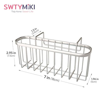 Sponge Holder for Kitchen Sink, Movable Kitchen Sink Caddy with Compact Size Rustproof and Waterproof Hanging Sponge Caddy for Double Bowl Sinks, Silver