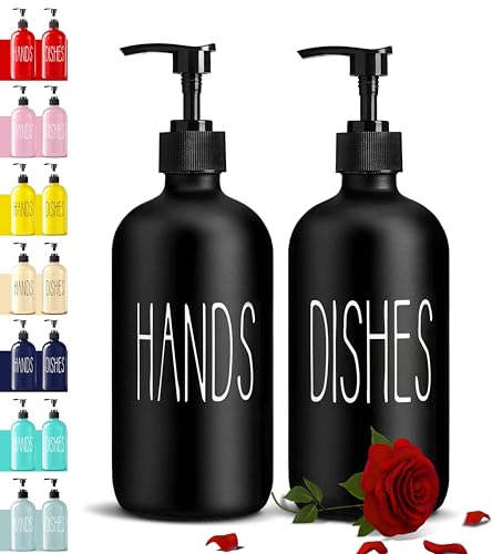 Glass Soap Dispenser Set 2 Pack,Contains Hand and... (2 Count | Black | Glass)