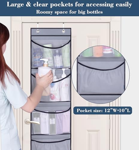 Hanging Shelves Over the Door Organizer Storage for Closet with 5 Pockets Organizer for Bedroom Bathroom, 2 Pack（Grey）
