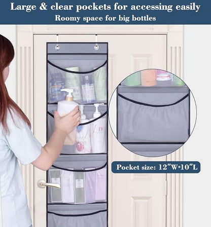 Hanging Shelves Over the Door Organizer Storage for Closet with 5 Pockets Organizer for Bedroom Bathroom, 2 Pack（Grey）