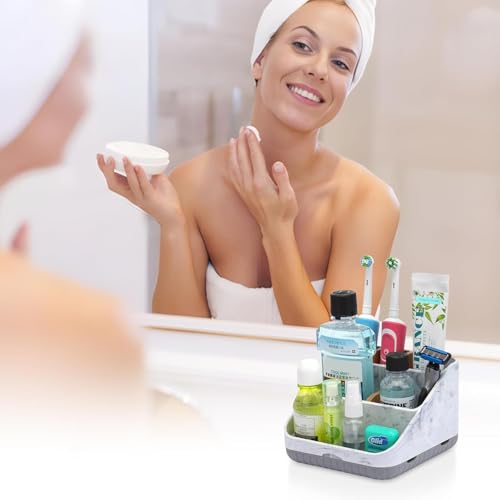 Bathroom Toothbrush Holders,6 Slots,Detachable for Easy Clean, Grey/Marble | Electric Toothbrush, with bamboo divider, drainage hole, BPA-free,bathroom,office,kictchen,vanity countertop organizer