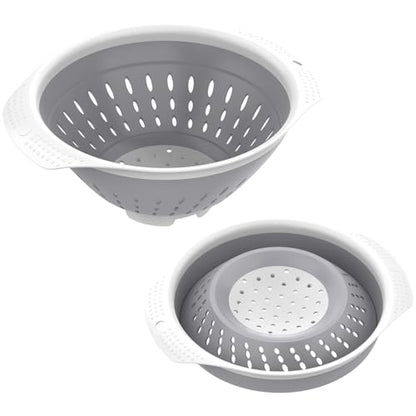 5 Quart Collapsible Colander，BPA Free，Dishwasher Safe，Silicone Food Strainer with Plastic Handles，Heavy Duty Foldable Heat Resistant Pasta and Veggies Kitchen Drainer Steam Basket，Gray