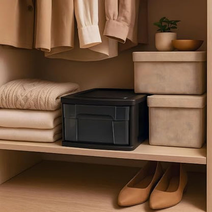 HOMZ 1 Drawer Storage Cart, Medium Plastic Container, Black Frame, 2 Pack | 14.25" Wide Medium Tote with 1 Smoke Tint Drawer for Organizing Bathrooms, Bedrooms, Home Offices, Closets, and Dorm Rooms