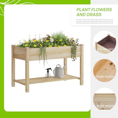 48x24x30.7in Wood Raised Garden Bed with Legs Wooden Planter Box with Storage Shelf Elevated Wood Planter Box for Vegetables Flowers Herbs Garden Planter for Backyard Patio Balcony (Natural, Medium)