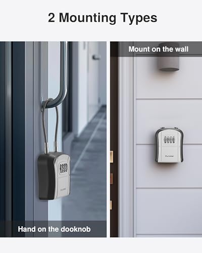 Puroma Lock Box, Portable Key Lock Box with Removable Cable Handle, Resettable Combination Lockbox Wall-Mounted Key Lockbox for House Key, Home, Office, Apartment Warehouse Key Storage (1 Pack, Grey)