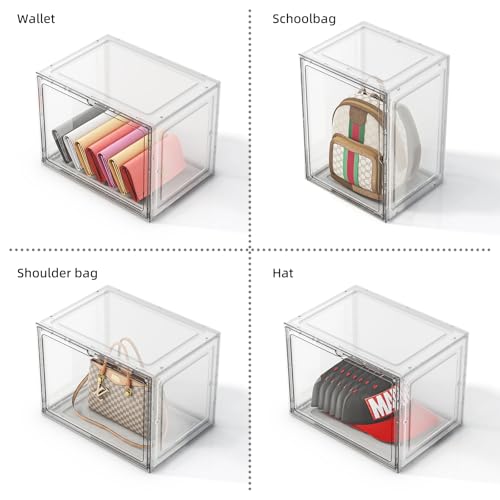 5 Pack Purse Organizer for Closet, Handbag Storage Organizer Stackable Display Case with Magnetic Door, Closet Storage Bins for Handbag, Purse, Backpack, Collectibles, White