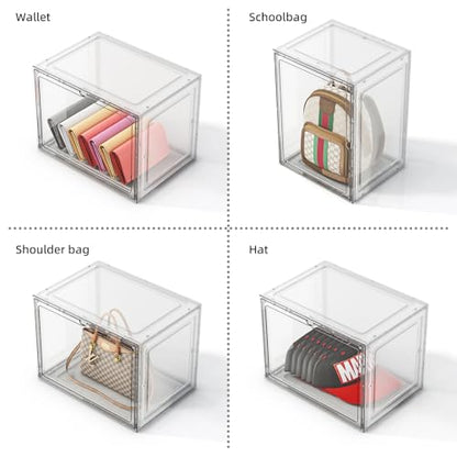 5 Pack Purse Organizer for Closet, Handbag Storage Organizer Stackable Display Case with Magnetic Door, Closet Storage Bins for Handbag, Purse, Backpack, Collectibles, White