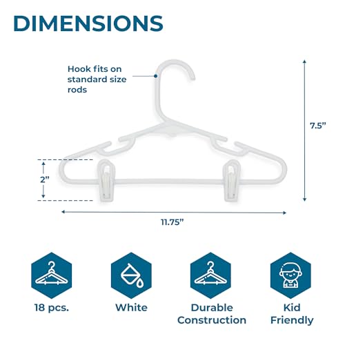 Honey-Can-Do Kids Clothes Hanger, Baby Clothes Hangers with Clips, Removable Clips are Designed to Keep Bottoms and Tops Perfectly Paired, Making it Easier to Organize and Store Outfits, 18 Pack