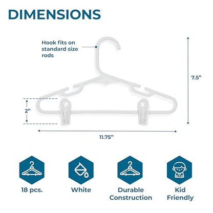 Honey-Can-Do Kids Clothes Hanger, Baby Clothes Hangers with Clips, Removable Clips are Designed to Keep Bottoms and Tops Perfectly Paired, Making it Easier to Organize and Store Outfits, 18 Pack