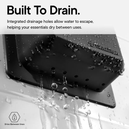 TOOLETRIES The James Organizer, Shower Storage Holder - Charcoal | Silicone shower storage with a reusable strong grip for toiletries and everyday bathroom essentials.