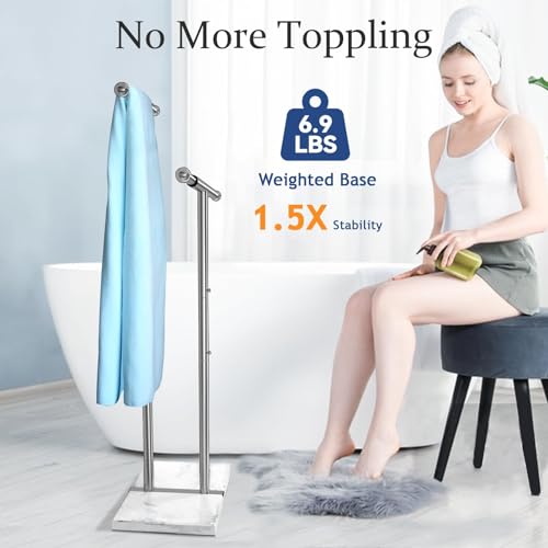 Kayfia 40'' Stainless Steel Towel Rack, Weighted Marble Base, 2 Tier | Width Adjustable Taller Design, Brushed Stainless Steel Finish, Stable Weighted Base, Suitable For Multiple Bathroom Spaces