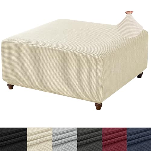 ANWUCHEN Ottoman Cover - High Stretch Knitted Jacquard Fabric, Medium Beige, Square, Furniture Cover Type, for Seating Stool, 18x30x25 inches, 0.45 lbs, Protective, Washable, Anti Slip