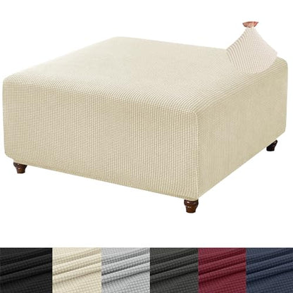 ANWUCHEN Ottoman Cover - High Stretch Knitted Jacquard Fabric, Medium Beige, Square, Furniture Cover Type, for Seating Stool, 18x30x25 inches, 0.45 lbs, Protective, Washable, Anti Slip