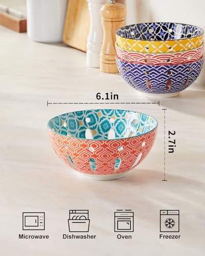 Ceramic Berry Basket, 6" Colorful Fruit Bowl, Round Berry Colander, Cute Small Container for Strawberry, Fruit Basket for Kitchen Counter, Set of 4