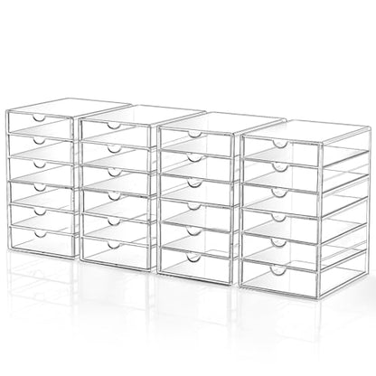 DOMNIU Acrylic Makeup Drawer Storage Organizer with 24 Drawers, 4 Set | Office Desk Organization and Storage, Dustproof Drawer Organizer for Makeup, Countertop, Jewelry, Desktop, Bathroom, Bedroom