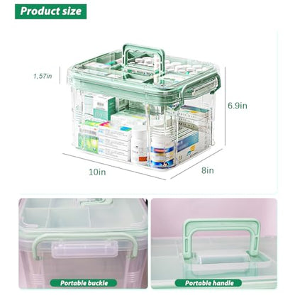 NZYNZY 15QT Clear Medicine Organizer Storage Box with Handle Medicine Container with Tray, Thickened Plastic Empty First Aid Box, Multipurpose Medical Medication Caddy Container Chest