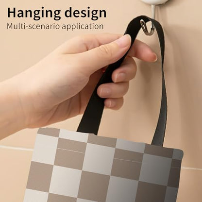 Plastic Bag Holder, Wall Mount Grocery Bag Organizer, Funny Hanging Trash Storage Dispenser for Home Kitchen Cute Brown Checkboard