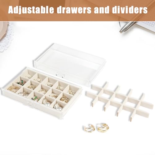 GUOER Earring Organizer 5 Drawers Acrylic Jewelry Box for Women, Warm White | Clear Earring Holder Organizer Box, Stud Earring Ring Display Storage Case Large, Adjustable Velvet Trays Girls Gifts