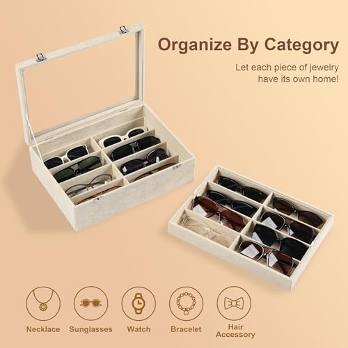 16-Slot Sunglass Organizer Box,2 Layer Velvet Sunglasses Holder | Soft Velvet Material,Sunglass Case for Multiple Sunglass,Sunglass Box for Women,Eyeglass Organizer,Sunglass Display