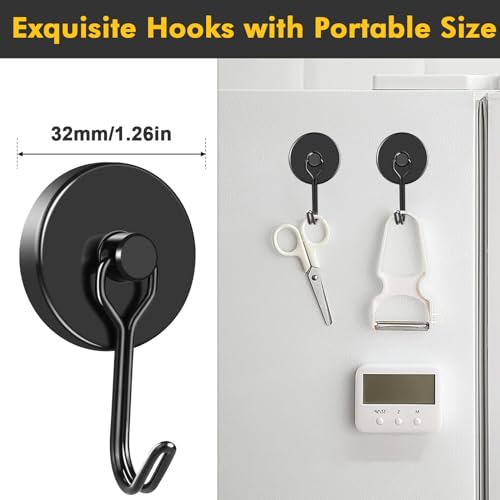 Black Magnetic Hooks Heavy Duty 120LB+ Swivel Strong Magnet Hook | Neodymium Hook Magnets for Hanging Home Workplace Metal Door Office and Garage