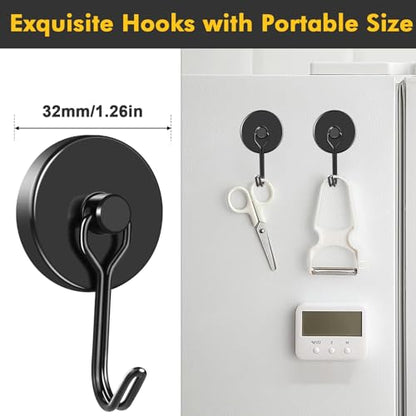 Black Magnetic Hooks Heavy Duty 120LB+ Swivel Strong Magnet Hook | Neodymium Hook Magnets for Hanging Home Workplace Metal Door Office and Garage