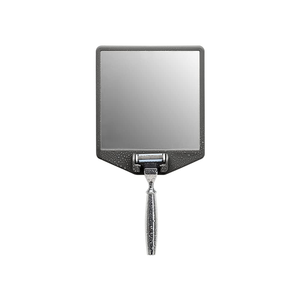 TOOLETRIES The Joseph Shower Mirror for Shaving and Razor Holder - Charcoal | Fog-reducing shower mirror with an integrated silicone razor holder and reusable wall mount.
