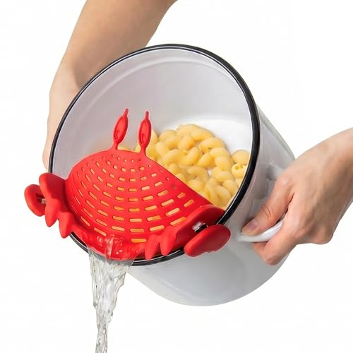 Crab Clip-On Strainer - Silicone Pasta Strainer wi... (Crab | Stainless Steel)