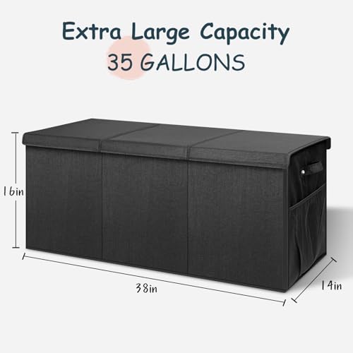 Extra Large Toy Box with Lids, Collapsible Storage Bin, 38"x16"x14",Black | Sturdy Chest Basket with Dividers for Boys & Girls, Bedroom Nursery Playroom Organization