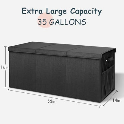Extra Large Toy Box with Lids, Collapsible Storage Bin, 38"x16"x14",Black | Sturdy Chest Basket with Dividers for Boys & Girls, Bedroom Nursery Playroom Organization