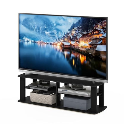 Furinno Nelly TV Stand, 3-Tier Entertainment Center with Open Shelves Storage, TV Console for TV up to 55 Inch, Soft Edges, for Living Room, Bedroom, Black