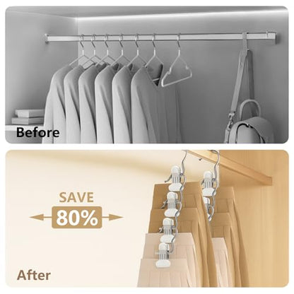 Wide 20 Pack Leggings Hangers for Closet, Metal Pants Hangers with Clips, Non-Slip Skirt Boot Jeans Hanger, Stackable Closet Organizer Space Saving White